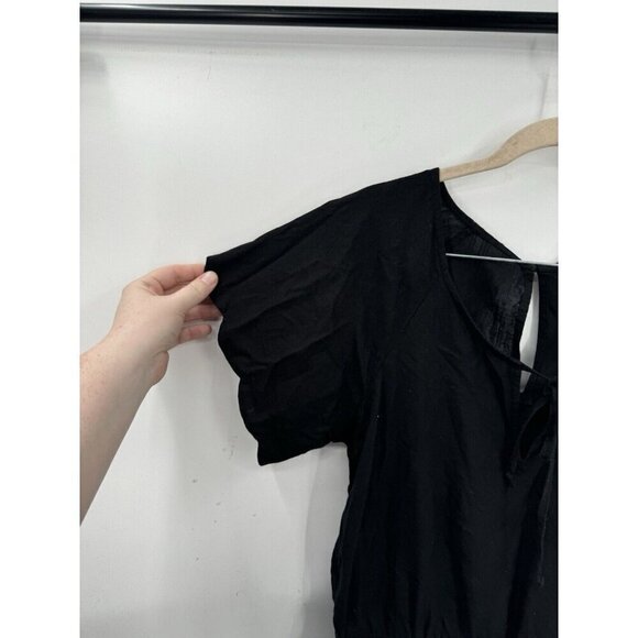 J. Crew Romper Women XS Black Linen Lyocell Blend Scalloped Minimalist Modern - Picture 3 of 9